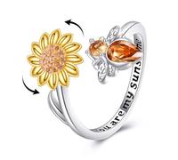 VONALA Sunflower Ring for Women Sterling Silver Sunflower Bee Open Ring Flower Floral Boho Jewelry Birthday Gift for Her