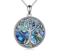 VONALA Tree of Life Celtic Knot Necklace 925 Sterling Silver 14K White Gold Plated Abalone Shell for Women Men