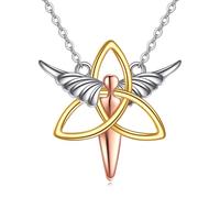 VONALA Trinity Angel Jewelry 925 Sterling Silver Cross Necklace Irish Celtic Knot Pendant For Women