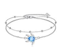 VONALA Turtle Anklet 925 Sterling Silver Blue Opal Sea Turtle Link Chain Starfish Anklets Beach Ocean Jewellery Gift for Women