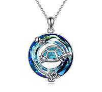 VONALA Turtle Necklace with Turquoise Sterling Silver Sea Turtle Tortoise Crystal Pendant Necklaces Ocean Animal Jewellery Gifts for Women