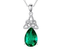 VONALA Valentines Day Celtic Knot Emerald Necklace Green Crystal Sterling Silver Birthstone Pendant Ireland Jewelry St Patrick Day Gifts for Women