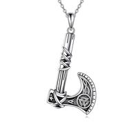 VONALA Viking Axe Necklace 925 Sterling Silver Battle Axe Pendant Necklace Nordic Runic Talisman Amulet Jewellery Birthday Gifts for Men Women Teens Girls Unisex