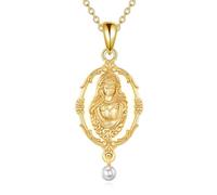 VONALA Virgin Mary 925 Sterling Silver Necklace Gold Plated Pearl Pendant Bible Prayer Jewelry for Women ChristmasBirthday Holy Communion