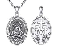 VONALA Virgin Mary Necklace for Women Men 925 Sterling Silver Virgin Mary Miraculous Medal Pendant Catholic Religious Jewellery Gifts For Family Friends