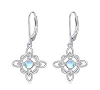 VONALA Witches Knot Earrings Sterling Silver Celtic Knot Moonstone Dangle Drop Earrings Irish Knot Four Corner Dangling Earrings Triquetra Wicca Magick Jewelry for Women Girls Gifts