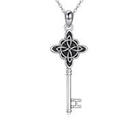 VONALA Witches Knot Key Necklace 925 Sterling Silver Witches Celtic Knot Pendant Necklace Celtic Jewellery Gifts for Women Girls
