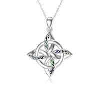 VONALA Witches Knot Necklace 925 Sterling Silver Witch Knot Celtic Knot Pendant Necklaces with Abalone Shell Wiccan Pagan Witchy Jewelley Irish Gifts for Women