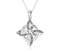 VONALA Witches Knot Necklace Sterling Silver Witch Knot Celtic Knot Pendant Necklaces Wiccan Pagan Witchy Jewelley Irish Gifts for Women