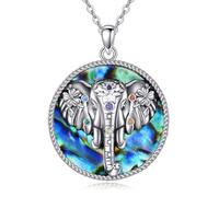 VONALA Women's Elephant Sterling Silver Abalone Shell Seven Chakra Necklace, 20 Inch Chain, Lobster Clasp