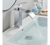 VONATES Bathroom Taps, 304 Stainless Steel Waterfall Tap with Ceramic Valve Cartridge, 60cm G1/2 Hoses, Easy to Install, Waterfall Faucet