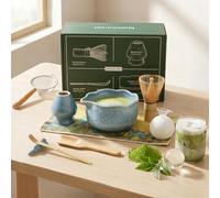 VONATES Blue Matcha Set 9 Piece Japanese Tea Ceremony Kit with Ceramic Bowl Bamboo Whisk Chasen and Scoop Complete Matcha Starter Making Kit for Hot or Iced Tea