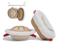 VONATES Bread Proofing Basket Set, 9" Round Cotton Rope Bowl + 10" Oval Cotton Rope Bowl with Liner and Cover, Sourdough Starter Kit Gift for Home Bakers
