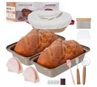 VONATES Bread Proofing Basket Set, Sourdough Baking Kit Included 2 Toast Baking Tin + 10" Oval Cotton Rope Bowl with Liner and Cover, Sourdough Starter Kit for Professional and Home Bakers