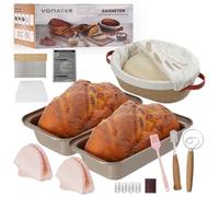 VONATES Bread Proofing Basket Set, Sourdough Baking Kit Included 2 Toast Baking Tray + 10" Oval Cotton Rope Bowl with Liner and Cover, Sourdough Starter Kit for Professional and Home Bakers