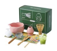 VONATES Matcha Whisk Set, 9 Pcs Matcha Whisk and Bowl Set, Stand, Spoon, Scoop, Holder, Sieve, Tea Towel, Ice Sphere Mold, Complete Starter Kit for Matcha, Tea Ceremony & Matcha Lover Gifts (Pink)