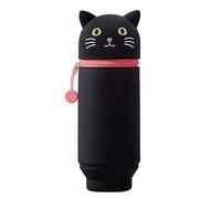 Vonavira Kawaii Pencil Case, 2-in-1 Silicone Pencil Case, Standing Pencil Case, Cute Animal Pencil Bag, Girls Boy, School Office Accessories (Cute Cat), It is black., caricature