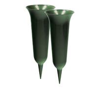 VonBueren 2 x Green Plastic Cemetery Vase with Ground Spike Approx. 30 x 12 cm Rectangular Classic Grave Decoration
