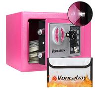 Voncabay Money Safe Box for Home with Sensor Light & Fireproof Money Bag, Security Lock Box with Keys & Pass Code, Fireproof Safe with Digital Keypad Pink