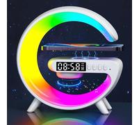 Voncerus Wireless Speaker, G Shape Table Lamp,Atmosphere Night Light with Wireless Charging Function, Bedside Lamp with Alarm Clock & Charging Function,Gifts