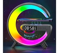 Voncerus Wireless Speaker, G Shape Table Lamp,Atmosphere Night Light with Wireless Charging Function, Bedside Lamp with Alarm Clock & Charging Function,Gifts