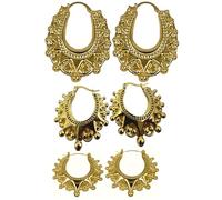 Vonchic Gold Silver Chunky Hoop Earrings for Women, Victorian Crown Inspired Gypsy Style Oval & Round Earrings, Womens Hoop Earrings, Trendy Hoops Earring Jewelry Gift (Mega Set A)