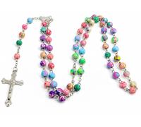 Vonchic Multicolor Catholic Rosary Necklace with Miraculous Medal & Crucifix - Polymer Clay Flower Beads Prayer Chain - Christian Religious Jewelry for Men & Women - Colorful Marian Devotion Rosary