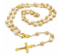 Vonchic Prayer Rosary Beads Necklace, 8mm Ivory Cream Flower Rose Bead Shape Moulds, Catholic Traditional Prayer Rosary for Women & Men, First Communion, Confirmation & Religious Gift