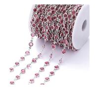 VONCYKI 1Meter/Roll 6mm Crystal Beads Chains DIY Crystal Beads Necklace Chain Colorful Shiny Zircon Necklace Beaded Making Jewelry Craft(Pink Silver)