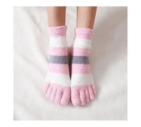 VONCYKI 2pairs Women's Thick Five Finger Socks Winter Warm Coral Fleece Fluffy Toe Socks Striped Soft Cozy Hosiery Laides Female Floor Slippers(Pink)