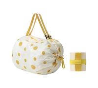 VONCYKI Large Capacity Folding Shopping Bag Eco-Friendly Reusable Portable One Shoulder Handbag For Travel Multipurpose Storage Bag(Yellow Polka Dots,2PCS)
