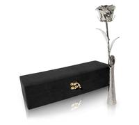 VonDelve Platinum Dipped Long Stem Real Rose, Natural Handpicked Genuine Flower Preserved as an Everlasting Keepsake for Wife, Mother or Best Friend, Birthday or Anniversary Platinium