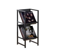 VonDream Conceptual Design Vinyl Record Storage, 2 Tier Black Metal Record Holder, Stylish Storage Solution for Your Collection