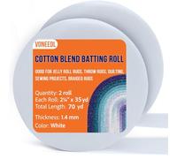 VONEEDL Jelly Roll Batting Strip - 2 1/4 Inch x 70 Yards Cotton Blend Batting Roll for Jelly Roll Rugs, Throw Rugs, Quilting, Sewing Projects, Braided Rugs, 2 Rolls, 1.4mm Thick