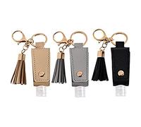 VONGLYHOO Portable Empty Travel Bottle Keychain Hand Sanitizer Bottle Holder 3 Pack 1oz 30ml Small Squeeze Refillable Containers for Toiletry Shampoo Lotion Soap Leather Case Tassel Keychain