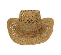 VONGLYHOO Straw Cowboy Hat Hand Knitting Western Cowgirl Hat Straw Hollow Out for Outdoor Summer Beach Party Women Men Khaki