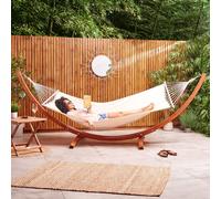 VonHaus 1 Person Freestanding Larch Wood Curved Frame Garden Hammock in White VonHaus White