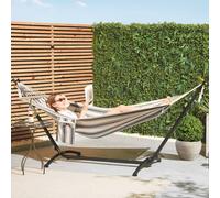 VonHaus Hammock with Stand - Freestanding 1 Person Striped Hammock Seat with Steel Frame - Polycotton Material & Adjustable Frame for Garden - Travel Bag for Beach, Camping & Outdoors - Blue & White