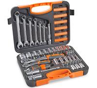 VonHaus 104-Piece Socket Wrench Tool Set with Extension Bar, Coupler, Ratchet, and Spanners, Screwdriver Bits and Carry Case