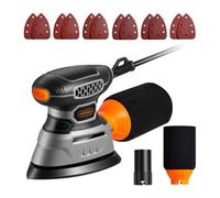 VonHaus 140W Detail Sander - Compact Electric Palm Sander for Wood with Dust Collector, 13000RPM, 12 Sanding Pads (60-320 Grit), 3M Cable, 140mm Base & Ergonomic Rubber Grip