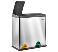 VonHaus Kitchen Bin, 36L Double Recycling Bin for Kitchen, Stainless Steel 2 Section Food Waste Separation System with Non-Slip Base & Removable Inner-Compartments, Airtight Trash Can, 1 x 24L 1 x 12L