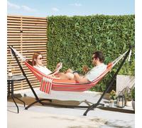 VonHaus Hammock with Stand - Freestanding 2 Person Striped Hammock Seat with Steel Frame - Polycotton Material & Adjustable Frame for Garden - Travel Bag for Beach, Camping & Outdoors - Orange Stripe