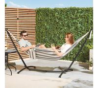 VonHaus Hammock with Stand - Freestanding 2 Person Striped Hammock Seat with Steel Frame - Polycotton Material & Adjustable Frame for Garden - Travel Bag for Beach, Camping & Outdoors - Blue & White