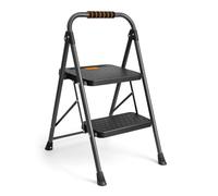 Vonhaus 2 Step Ladder, Folding Steel Frame Stool With Wide Anti Slip Steps & Foam Grip Handle, Compact Storage, 150Kg Capacity