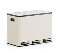 VonHaus Kitchen Bin, 45L Cream Triple Recycling Bin for Kitchen, Three Section Food Waste Separation System with Non-Slip Base & Removable Inner-Compartments, Airtight Trash Can, 3 x 15L