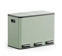 VonHaus Kitchen Bin, 45L Sage Green Triple Recycling Bin for Kitchen, Three Section Food Waste Separation System with Non-Slip Base & Removable Inner-Compartments, Airtight Trash Can, 3 x 15L