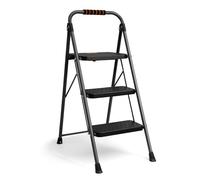 Vonhaus 3 Step Ladder, Folding Steel Frame Stool With Wide Anti Slip Steps & Foam Grip Handle, Compact Storage, 150Kg Capacity