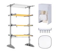 VonHaus Heated Clothes Airer - Electric Laundry/Washing Drying Rack 112cm | Indoor Heater Maiden/Clothes Horse with Cover, Pegs, Mesh Shelf, Foldable, Portable Dryer/Rail w/3 Heated Tiers + 1 Extra