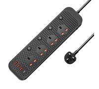 Vonhaus 4 Socket Extension Lead with USB-C & USB-A Ports, 2m Multi-Plug Power Strip with Overload & Surge Protection, Fast Charge Extension Cord with Switches, Childproof, Fireproof & Wall Mountable