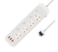 Vonhaus 4 Socket Extension Lead with USB-C & USB-A Ports, 2m Multi-Plug Power Strip with Overload & Surge Protection, Fast Charge Extension Cord, Childproof, Fireproof & Wall Mountable (White)